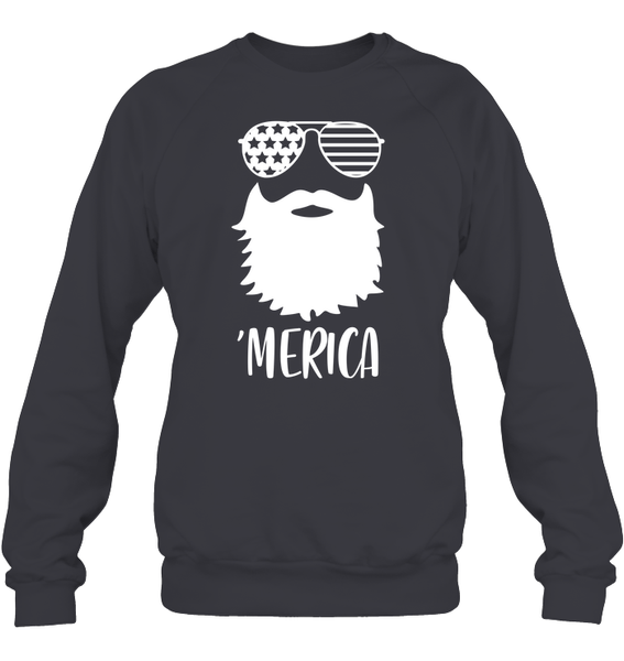Merica Beard 4th Of July Shirt Unisex Fleece Pullover Sweatshirt