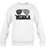 Retro Merica Sunglasses 4th Of July Shirt Unisex Fleece Pullover Sweatshirt