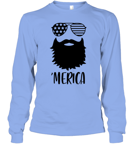 Merica Beard 4th Of July Shirt Unisex Long Sleeve Classic Tee