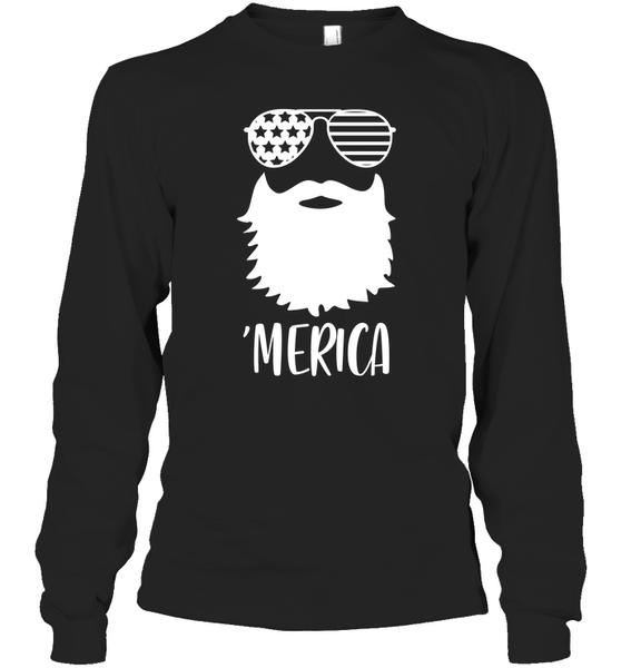 Merica Beard 4th Of July  Shirt Unisex Long Sleeve Classic Tee