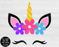 Unicorn Face Svg, Unicorn Svg Files For Cricut And Silhouette, Unicorn Vector with Eyelashes for Girls Birthday
