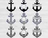 Anchor Svg Files For Cricut And Silhouette, Split Anchor Monogram Svg Cut Files, Nautical Svg