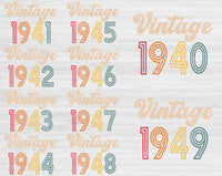 1940-1949 Vintage Birthday Svg Files For Cricut, 80th Birthday Svg, Adult Birthday Svg, Vintage 1941 Svg Dxf