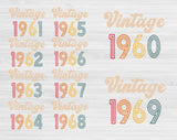 1960-1969 Vintage Birthday Svg Files For Cricut, 60th Birthday Svg, 50th Birthday Svg, Adult Birthday Svg, Vintage 1961 Svg Dxf