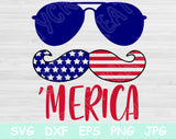 Usa Merica Flag Mustache Svg Files For Cricut And Silhouette, 4th of July Svg Cut Files, Patriotic Svg, Fourth of July Svg, July 4th Svg