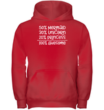 50% Mermaid, 30% Unicorn, 20% Princess – 100% Magical Kids Heavyweight Pullover Hoodie