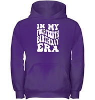 In My Fourteenth Birthday Era Birthday Shirt Kids Heavyweight Pullover Hoodie