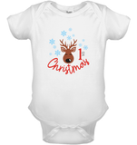 1st Christmas Baby Onesie With Reindeer And Snowflakes