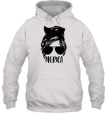 Merica Mom Bun 4th Of July Shirt Unisex Heavyweight Pullover Hoodie