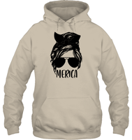 Merica Mom Bun 4th Of July Shirt Unisex Heavyweight Pullover Hoodie