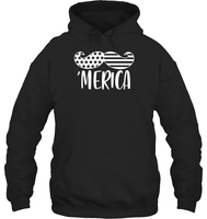 Merica Flag Mustache 4th Of July Shirt Unisex Heavyweight Pullover Hoodie