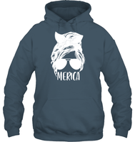 Merica Mom Bun 4th Of July Shirt Unisex Heavyweight Pullover Hoodie