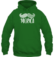 Merica Flag Mustache 4th Of July Shirt Unisex Heavyweight Pullover Hoodie