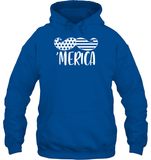 Merica Flag Mustache 4th Of July Shirt Unisex Heavyweight Pullover Hoodie