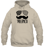 Merica Mustache 4th Of July Shirt Unisex Heavyweight Pullover Hoodie
