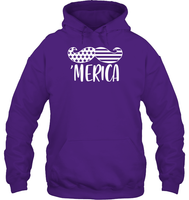 Merica Flag Mustache 4th Of July Shirt Unisex Heavyweight Pullover Hoodie