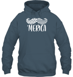 Merica Flag Mustache 4th Of July Shirt Unisex Heavyweight Pullover Hoodie