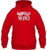 Merica Flag Mustache 4th Of July Shirt Unisex Heavyweight Pullover Hoodie