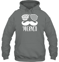 Merica Mustache 4th Of July Shirt Unisex Heavyweight Pullover Hoodie