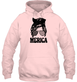Merica Mom Bun 4th Of July Shirt Unisex Heavyweight Pullover Hoodie