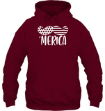 Merica Flag Mustache 4th Of July Shirt Unisex Heavyweight Pullover Hoodie
