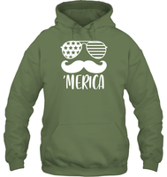 Merica Mustache 4th Of July Shirt Unisex Heavyweight Pullover Hoodie