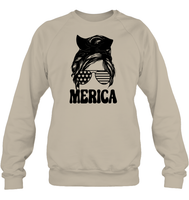 Merica Mom Bun 4th Of July Shirt Unisex Fleece Pullover Sweatshirt