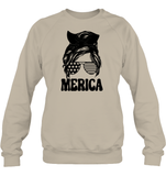 Merica Mom Bun 4th Of July Shirt Unisex Fleece Pullover Sweatshirt