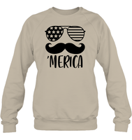 Merica Mustache 4th Of July Shirt Unisex Fleece Pullover Sweatshirt