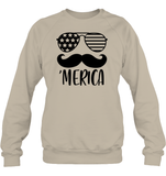 Merica Mustache 4th Of July Shirt Unisex Fleece Pullover Sweatshirt