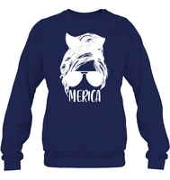 Merica Mom Bun 4th Of July Shirt Unisex Fleece Pullover Sweatshirt