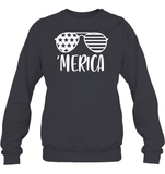 Merica Sunglasses 4th Of July Shirt Unisex Fleece Pullover Sweatshirt