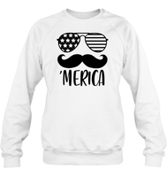 Merica Mustache 4th Of July Shirt Unisex Fleece Pullover Sweatshirt