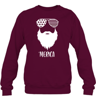 Merica Beard 4th Of July Shirt Unisex Fleece Pullover Sweatshirt