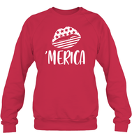 Merica Lips 4th Of July Shirt Unisex Fleece Pullover Sweatshirt
