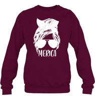 Merica Mom Bun 4th Of July Shirt Unisex Fleece Pullover Sweatshirt