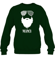 Merica Beard 4th Of July Shirt Unisex Fleece Pullover Sweatshirt