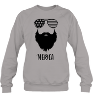Merica Beard 4th Of July Shirt Unisex Fleece Pullover Sweatshirt