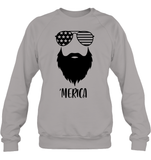 Merica Beard 4th Of July Shirt Unisex Fleece Pullover Sweatshirt