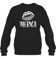Merica Lips 4th Of July Shirt Unisex Fleece Pullover Sweatshirt