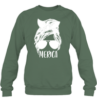Merica Mom Bun 4th Of July Shirt Unisex Fleece Pullover Sweatshirt