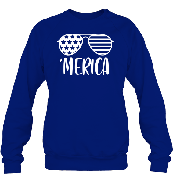 Merica Sunglasses 4th Of July Shirt Unisex Fleece Pullover Sweatshirt