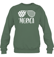 Merica Sunglasses 4th Of July Shirt Unisex Fleece Pullover Sweatshirt