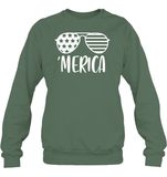 Merica Sunglasses 4th Of July Shirt Unisex Fleece Pullover Sweatshirt