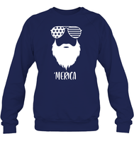 Merica Beard 4th Of July Shirt Unisex Fleece Pullover Sweatshirt