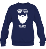 Merica Beard 4th Of July Shirt Unisex Fleece Pullover Sweatshirt