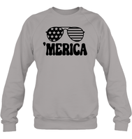 Retro Merica Sunglasses 4th Of July Shirt Unisex Fleece Pullover Sweatshirt