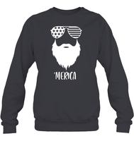 Merica Beard 4th Of July Shirt Unisex Fleece Pullover Sweatshirt