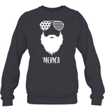 Merica Beard 4th Of July Shirt Unisex Fleece Pullover Sweatshirt