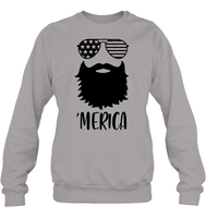 Merica Beard 4th Of July Shirt Unisex Fleece Pullover Sweatshirt